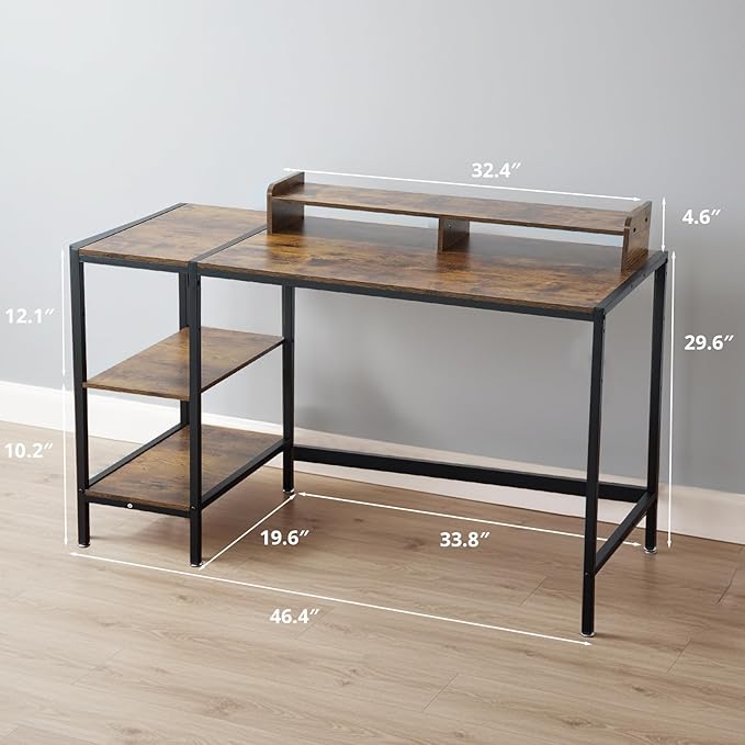 Computer Desk 47-inch with Storage Shelf - Vintage Ideal Gaming Desk for Bedrooms, Small Spaces, and Home Offices Modern Writing Desk for PCs.