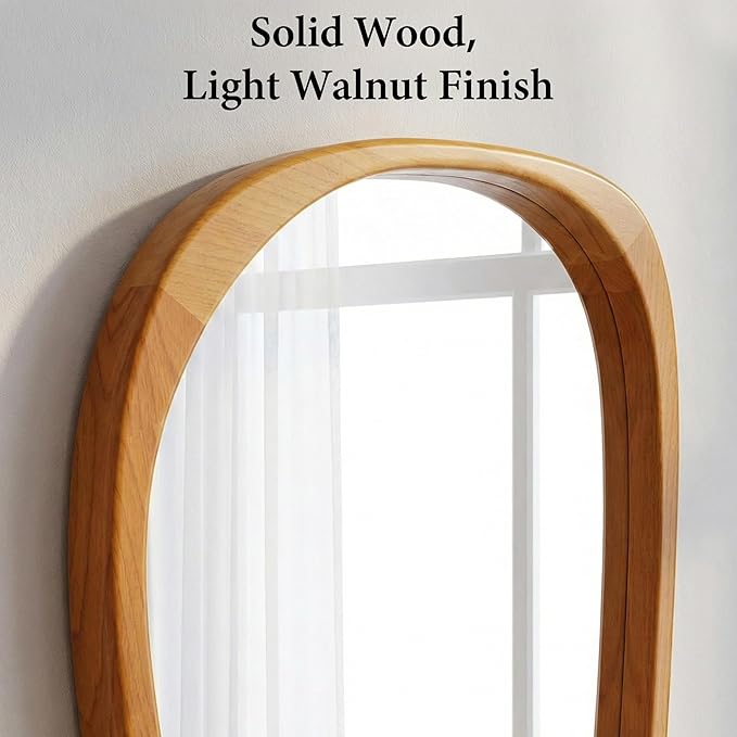 Irregular Asymmetrical Wall Mirror 48"×24" with Solid Wood Frame, Organic Mid-Century Modern Decorative Full-Length Wall Mirror for Living Room, Entryway, Bedroom & Bathroom