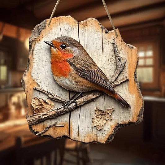 DLIGGSAHN Rustic Wooden Bird Wall Decor, Natural Wood Bird Nest Hanging Ornament, Farmhouse Style Wall Art for Home, Porch, Patio & Bathroom