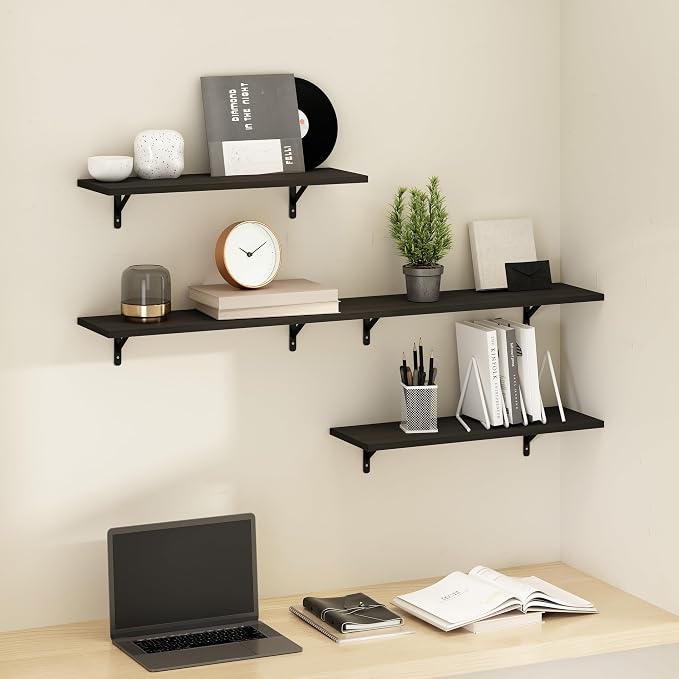 Furinno Rossi Floating Shelves for Wall Set of 4, 23-Inch Wall Shelf, Floating Shelf, Wall Mounted Shelves, for Bathroom, Bedroom, Living Room, Espresso
