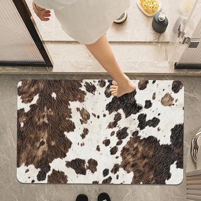 Bath Mat Rug,Animal Cow Skin Texture Non Slip Quick Dry Super Absorbent Thin Bathroom Rugs Fit Under Door-Easy to Clean Bathroom Floor Mats-Shower Rug for Shower Sink Bathtub(16" x 24"in)