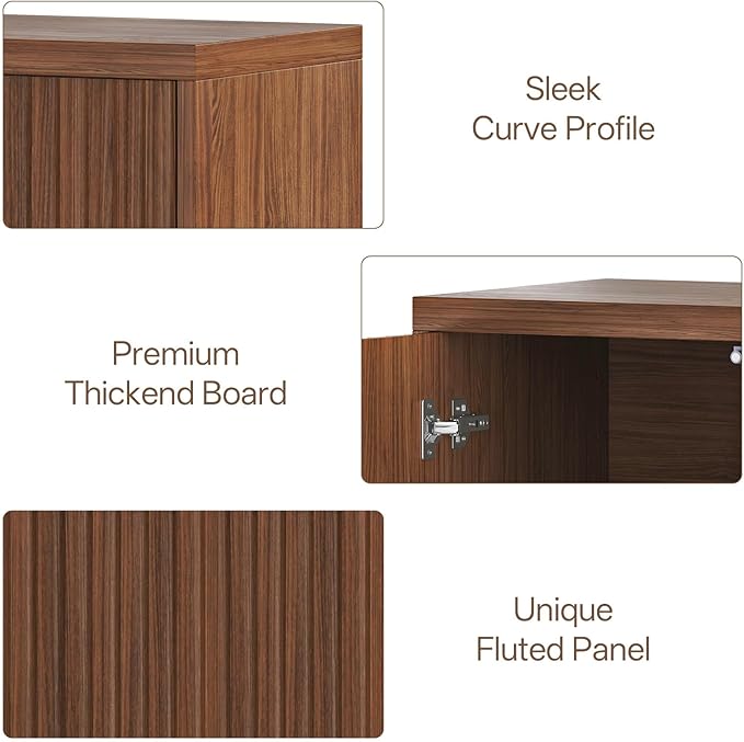 31” Sideboard Cabinet with Storage, Fluted Accent Cabinet with Adjustable Shelves, Modern Wood Credenza Cabinets with Pop-up Doors for Entryway Kitchen Living Room Hallway, Walnut 2pcs