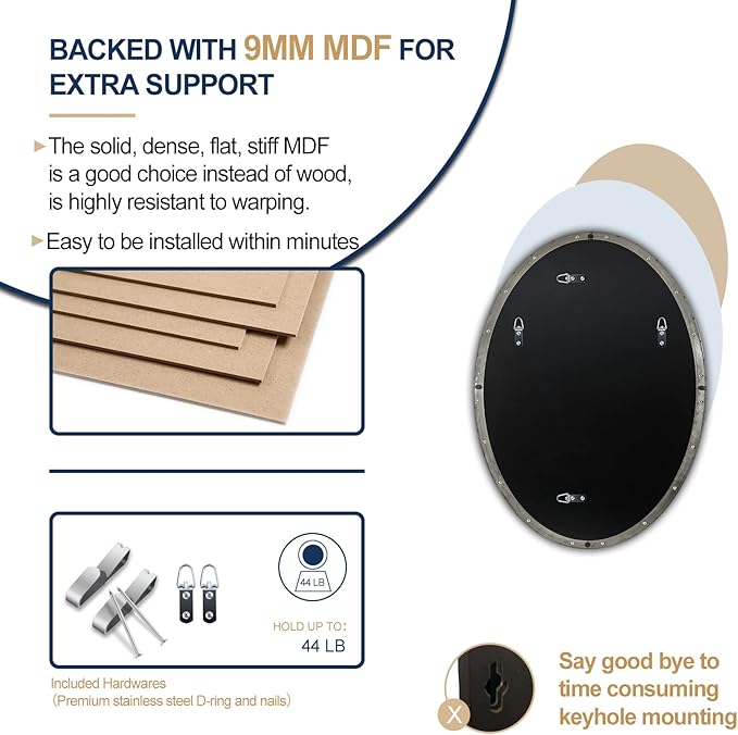 ANDY STAR Chrome Bathroom Mirror, Oval Chrome Mirror for Bathroom 20x28 Inch, Polished Chrome Anti-Rust Stainless Steel Metal Frame for Bathroom