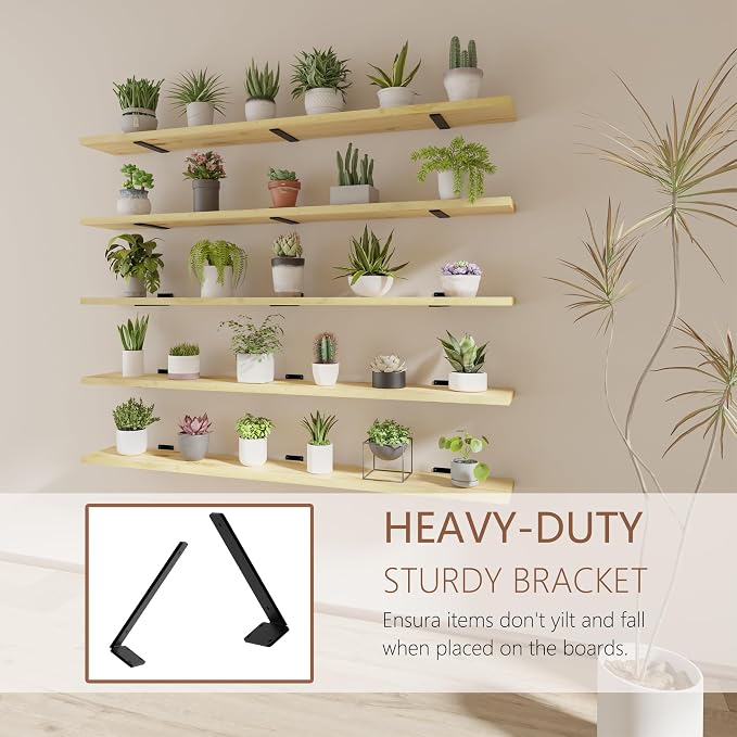 5 Tier Book Shelf,60 inch Long Floating Shelf for Wall,Nature Large Bookcase with Heavy Duty Brackets,Bookshelf for Living Room (Natural, 60 Inch)