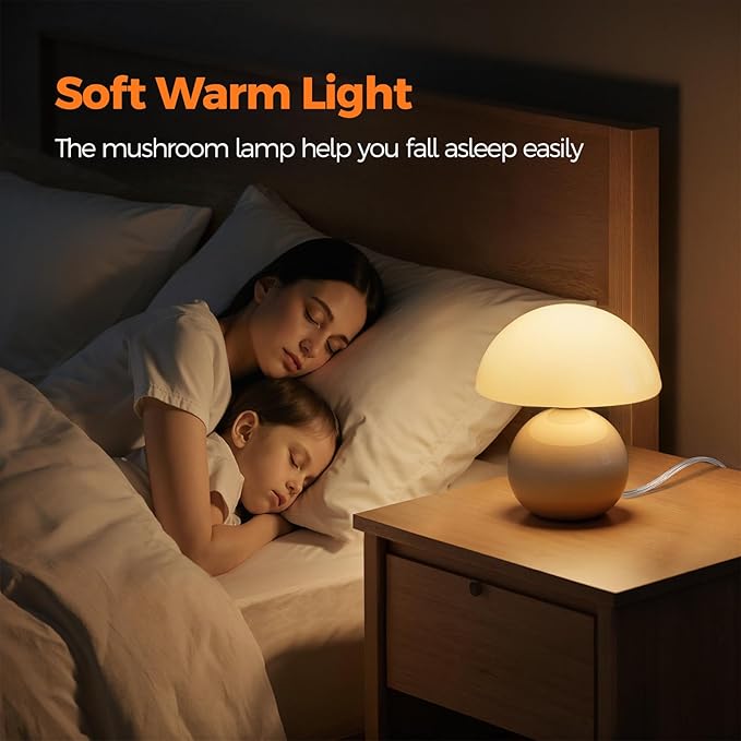 NIORSUN Mushroom Lamp,Table Lamp for Bedroom, 2700k Dimmable Desk Lamps,Small Bedside Table Lamps for Living Room Night Stands, Mushroom Decor Cute Mini Modern Mid Century Lamps(White)