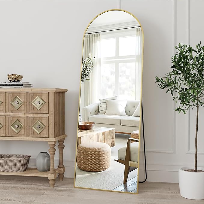 Dewfig Arched Gold Full Length Mirror, 57"X20" Large Floor Mirrors, Full Body Mirror for Leaning or Hanging, Standing Mirrors for Bedroom, Living Room,Dressing Room, Aluminum Alloy Frame, Gold