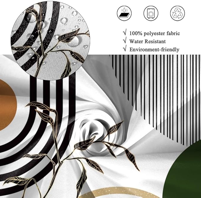 Mid Century Boho Shower Curtain for Bathroom Modern Abstract Minimalist Bathroom Decor Set Black Gold Leaf Sun Arch Bathtub Curtains Machine Washable Waterproof Polyester Fabric with Hooks 54x72 Inch