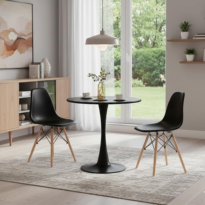 ERGOMASTER 3-Piece Round Dining Table Set for 2, Kitchen Table and Chairs, 32'' Tulip Table & Modern DSW Chair for Home, Small Spaces, Apartments, Black