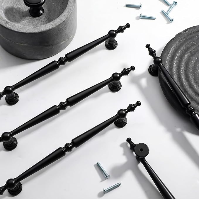 Shimeyao 10 Pack Antique Matte Black Cabinet Pulls 6.3"(160 mm) Hole Center Vintage Cabinet Pulls Handles Drawer Handles Closet for Kitchen Bathroom Drawer Dresser Pull Hardware Hole Center