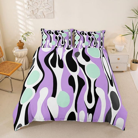 Erosebridal Organic Geometric Duvet Cover Set Modern Abstract King Bedding Set for Adult Men Retro Mid Century Comforter Cover Modern Fluid Art Irregular Circles Bed Sets,Lavender Mint Green