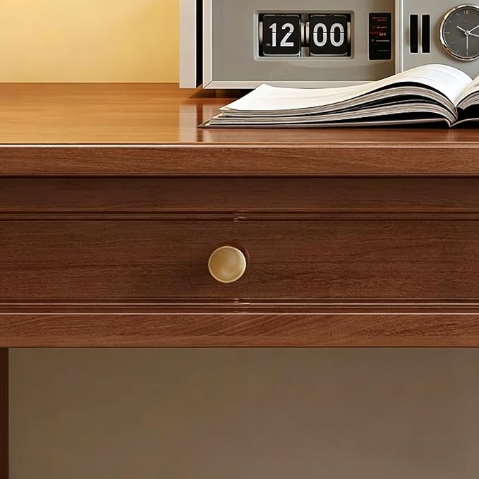 Solid Wooden Desk with Drawers, Small Writing Desk with Drawers for Computer, PC Desk for Work, Study or Gaming, Easy to Assemble (Walnut, 31.5IN)