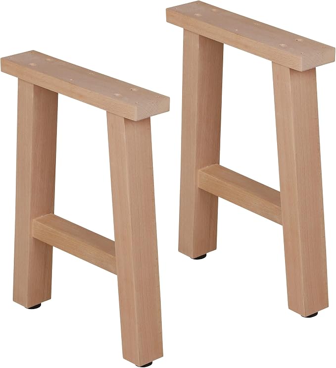 16 Inch H Shape Wood Furniture Legs - Table & Bench Replacement Legs Set of 2 - Rustic Modern Style - Square Unfinished Wooden Legs, Heavy Duty DIY Industrial