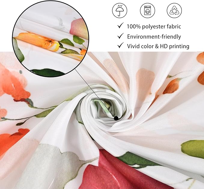 Spring Flower Extra Long Shower Curtain, Floral Colorful Nature Machine Washable Waterproof for Bathroom Bathtub Decor with Hooks 72Wx78H