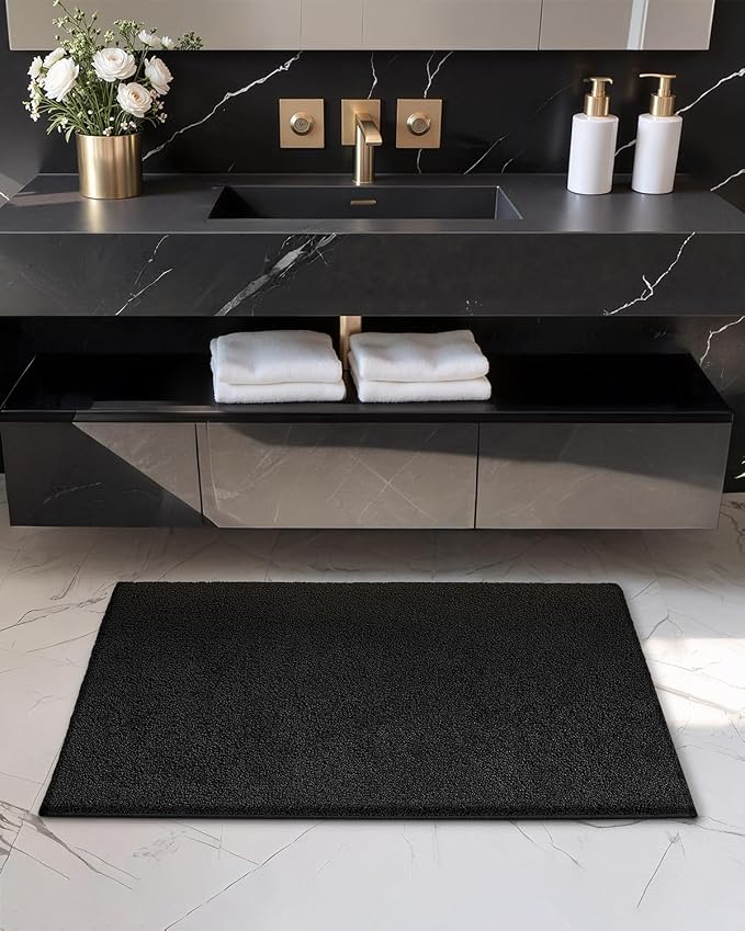 Color&Geometry Simple and Stylish Large Bath Mats for Bathroom Non Slip, 20"x32" All Black Bathroom Rugs, Absorbent, Soft, Washable, Microfiber Shower Mat