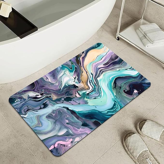 Bath Mat Rug,Cool colors abstract marble Non Slip Quick Dry Super Absorbent Thin Bathroom Rugs Fit Under Door-Easy to clean Bathroom Floor Mats-Shower Rug for Shower Sink Bathtub(20" x 31"In)
