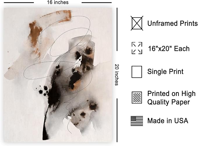 Poster Master Ink Wash Painting Poster - Line on Ink Wash Print - Ink Brush Art - Abstract Illustration - Line Design - Bedroom or Living Room Wall Decor - 16x20 UNFRAMED Wall Decor