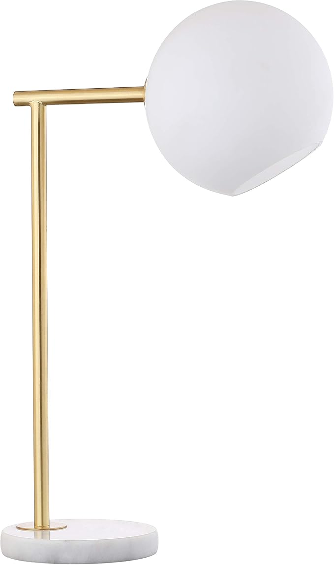 JONATHAN Y JYL1000A 20.5" Modern Gold Table Lamp with White Marble Base and Frosted Glass Globe, Contemporary Bedside Nightstand Lamp for Bedroom, Living Room, Office, LED Bulb Included