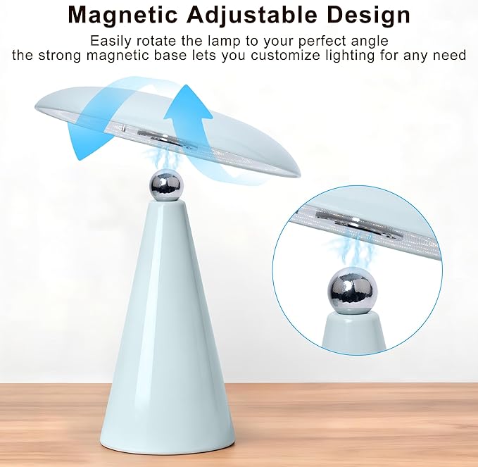 Mushroom Lamp Mid Century Modern Table Lamp, LED Cordless Rechargeable Bedside Light, Dimmable Touch 3-Color Temp, Retro Small Lamp for Bedroom, Living Room，Aesthetic Decor (Green)