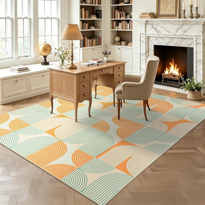Area Rugs for Living Room 6x9, Washable Modern Abstract Rug for Bedroom, Soft Non-Slip Indoor Floor Carpet for Dining Room Nursery Office Home, Orange