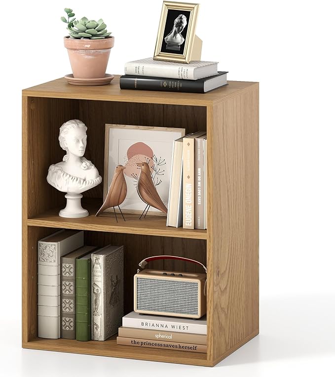 Giantex 2-Cube Bookshelf, 2-Layer Storage Shelf Bookcase w/Large-Capacity Open Storage Space for Living Room Bedroom Study Office, Multi-Functional Furniture Display Cabinet, Natural
