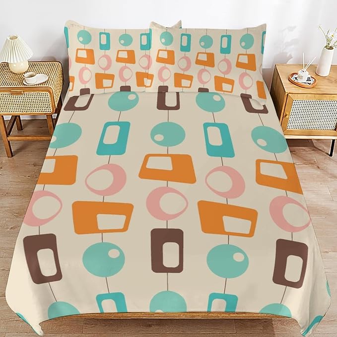 Colorful Aesthetic Comforter Cover Geometry Bed Set, Retro Atomic Duvet Cover，Modern Mid Century Bedding Sets，Aesthetic Abstract Art Bedding 3 Piece (1 Duvet Cover 86"x70" + 2 Pillow Sham 20"x30")