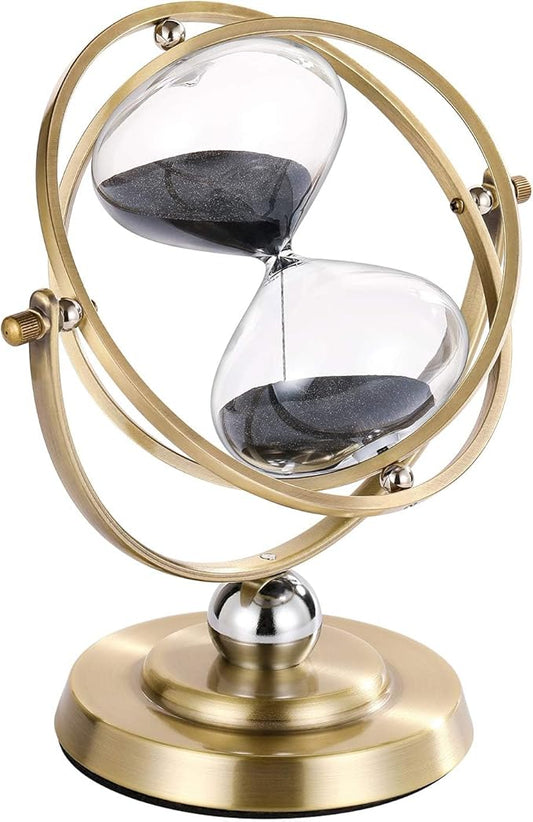 Brass 60 Minute Hourglass, 720° Rotating Vintage Metal Sand Timer, Large Black Sand Watch 60 Min, Unique 1 Hour Glass SandClock for Gifts, Wedding, Home, Desk, Decoration （Black