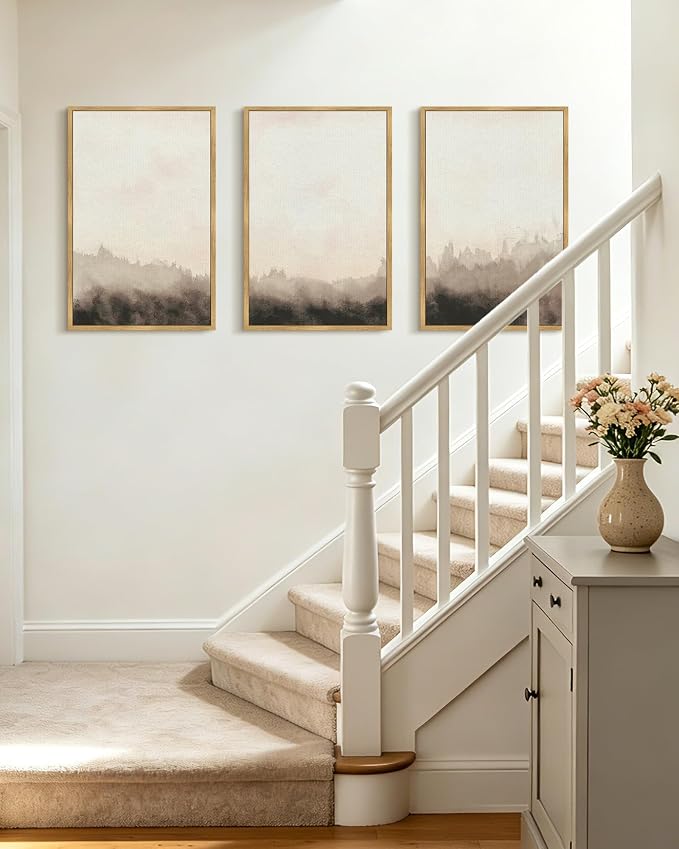 KUVIOKE Watercolor Brown Landscape Abstract Framed Wall Art Nature Wilderness Illustrations Wall Decor Minimalist Modern Art Print Home Decor 16x24in (Natural Framed)