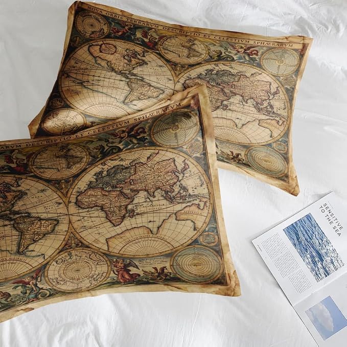 Pamnest Comforter Set Twin Size, Vintage World Map Soft 2 Pcs Bedding for Kids and Adults, Old Ancient America Comforter Set with Pillowcase for Bedroom Bed Decor