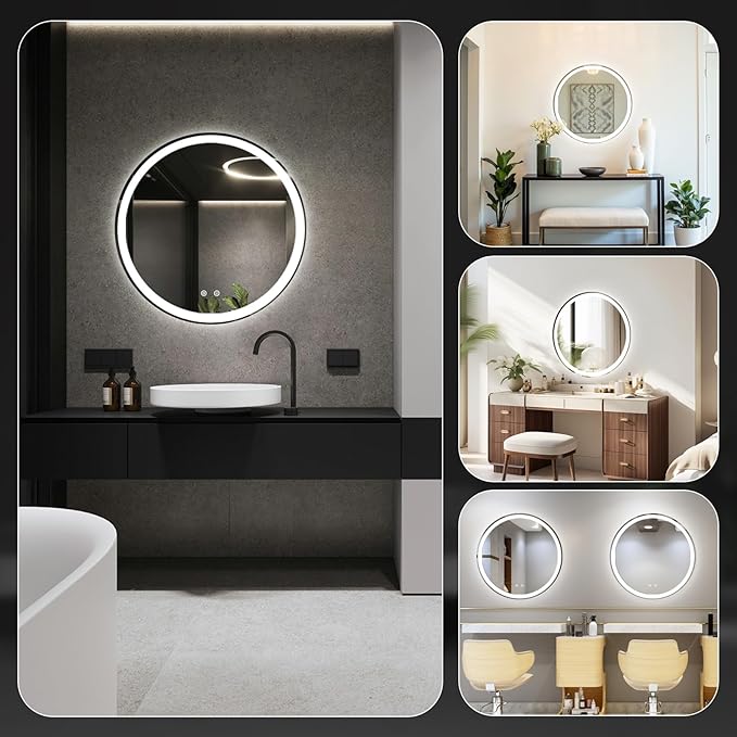 NEWBULIG Wall Mirror, Bathroom Mirror for Over Sink, Matte Metal Framed Vanity Mirror, Wall Decor for Bedroom, Tempered Glass