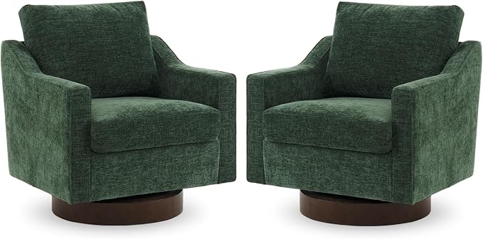 VINGLI Mid-Century Modern Swivel Accent Chairs Set of 2, 360°Upholstered Armchairs, Home Sofa with Track Arms for Living Room, Bedroom, Reading Room, Club Swivel Chairs, Chenille Green
