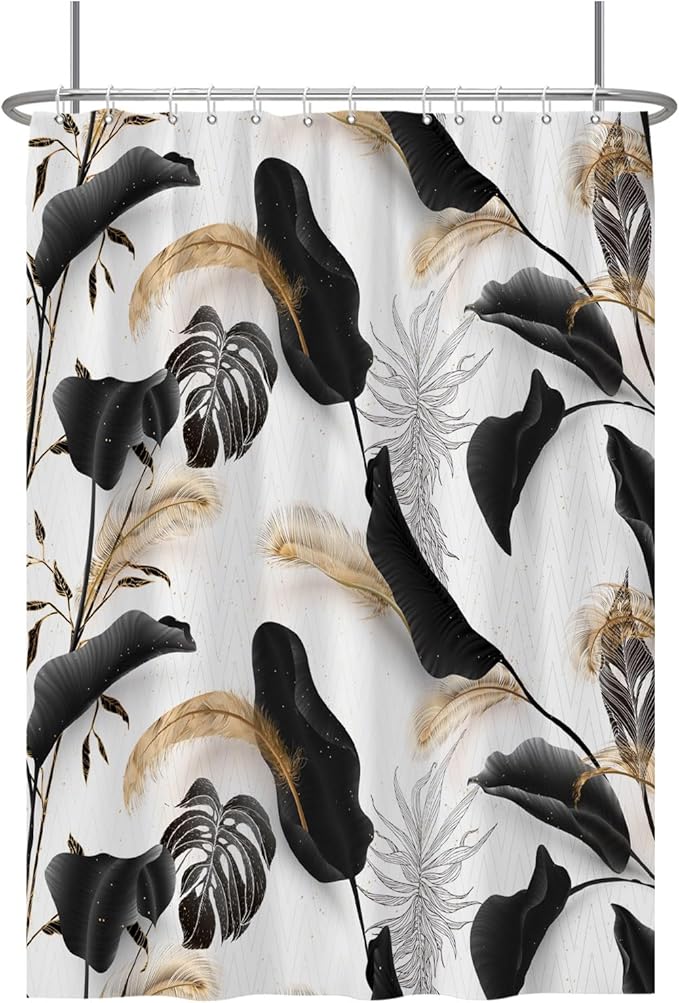 Baocicoo Black Leaves Shower Curtain Bohemian Style Shower Curtain for Bathroom Tropical Leaves Boho Floral Shower Curtains Bathtub Living Room Decor Bathroom Decorations with Hooks 72x96 Inches