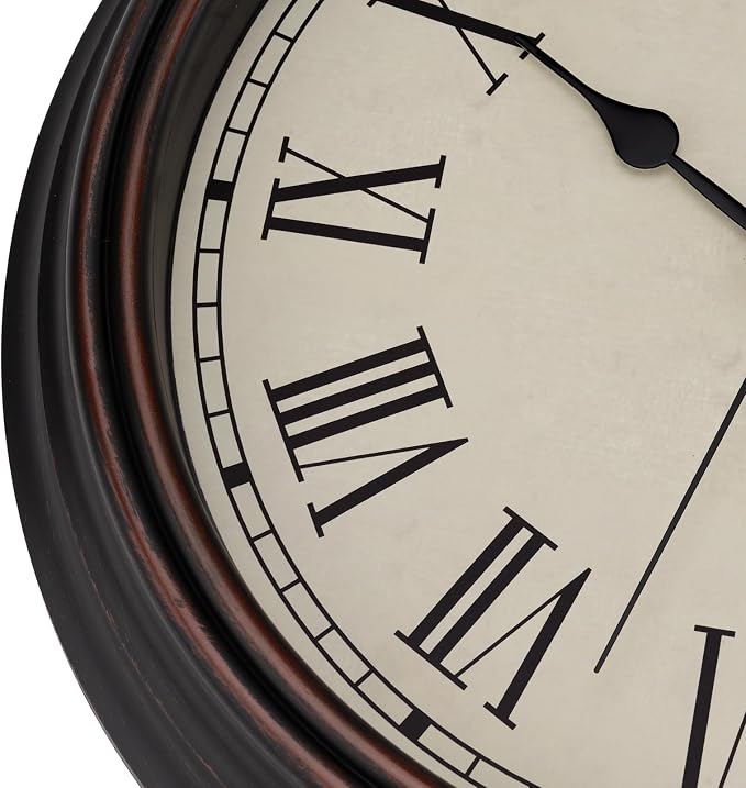 Foxtop 14 Inch Roman Numerals Wall Clock Battery Operated Silent Non-Ticking Round Classic Vintage Retro Wall Clock Decorative for Living Room Kitchen Home Office (Bronze)