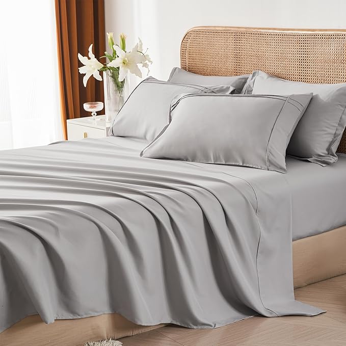 Yogeneg Full Size Comforter Set 7 Piece Bed in a Bag,Grid Pinch Pleat Grey Bedding Set,Striped Textured Soft Microfiber Comforter with Sheet Set,All Season Complete Bed Set(Grey,Full)