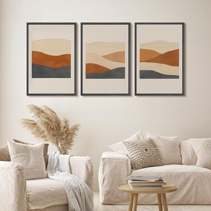 wall26 Framed Canvas Print Wall Art Set Minimalist Geometric Landscape Neutral Illustrations Fine Art Decorative Rustic for Living Room, Bedroom, Office - 16"x24"x3 Black