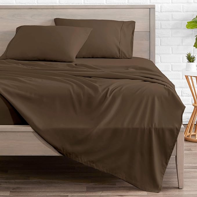 Bare Home Twin XL Sheet Set - 1800 Ultra-Soft Microfiber Twin Extra Long Bed Sheets - Double Brushed - Deep Pockets - Easy Fit - 3 Piece Set - Bedding Sheets & Pillowcases (Twin XL, Cocoa)