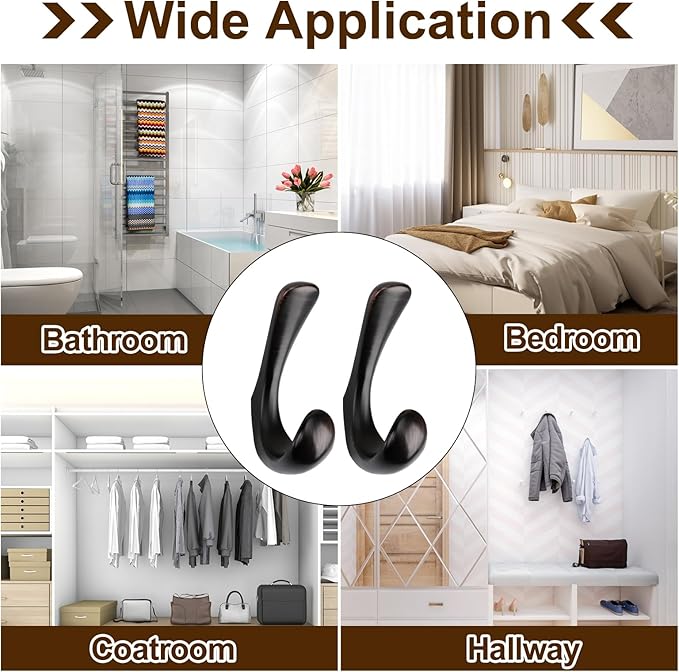 4 Pack Towel Hooks for Bathrooms Wall Mounted, Oil Rubbed Bronze Bathroom Hooks for Towels, Robe & Towel Hook for Wall, Modern Bath Towel Hook