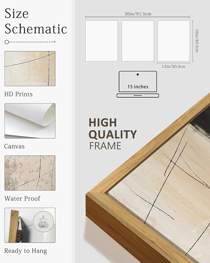 KUVIOKE Abstract Framed Wall Art Minimalist Beige Pastel Watercolor Neutral Wall Decor Modern Black Line Art Painting for Bedroom Dining Room 12x16in (Natural Framed)