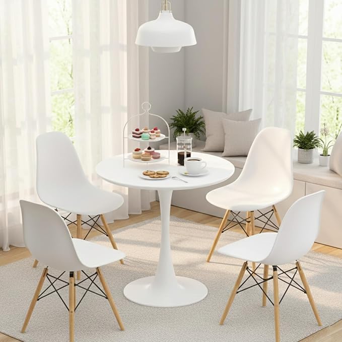 ERGOMASTER 3-Piece Round Dining Table Set for 2, Kitchen Table and Chairs, 32'' Tulip Table & Modern DSW Chair for Home, Small Spaces, Apartments, White