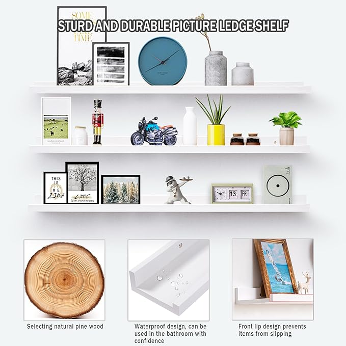 AZSKY 36 Inch Picture Ledge Shelf Floating Shelves Wall Mounted Set of 3 White