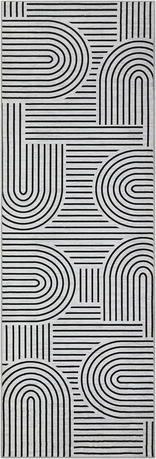Modern Rug 2.5x8 Runners for Hallways, Abstract Kitchen Runner Rugs Non Slip Bath Runners, Rainbow Washable Runner Rug for Bedroom, Soft Long Rugs for Entryway Bathroom Laundry Dorm, Ash