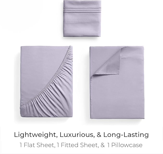 Mellanni Twin XL Sheets Set - 3 PC Iconic Collection Bedding - Hotel Luxury, Extra Soft, Cooling Bed Sheets - Wrinkle, Fade, Stain Resistant (Twin Extra Long, Lavender)