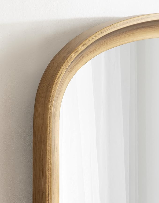 Kate and Laurel Hatherleigh Modern Arched Wooden Wall Mirror, 24 x 36, Gold, Decorative Wood Basket Arch Mirror for Use in Bathroom, Entryway, or Bedroom