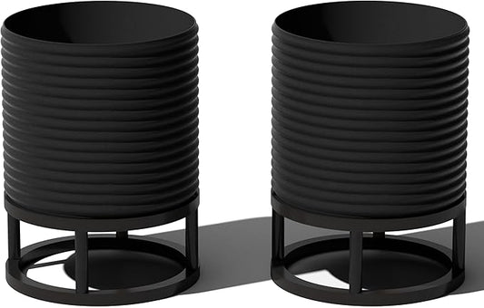 Veradek Mod Series Raised 13" Short Planter for Patio & Backyard | Durable Plastic-Stone Material w/Wooden Stand | Modern Décor for Plants & Flowers