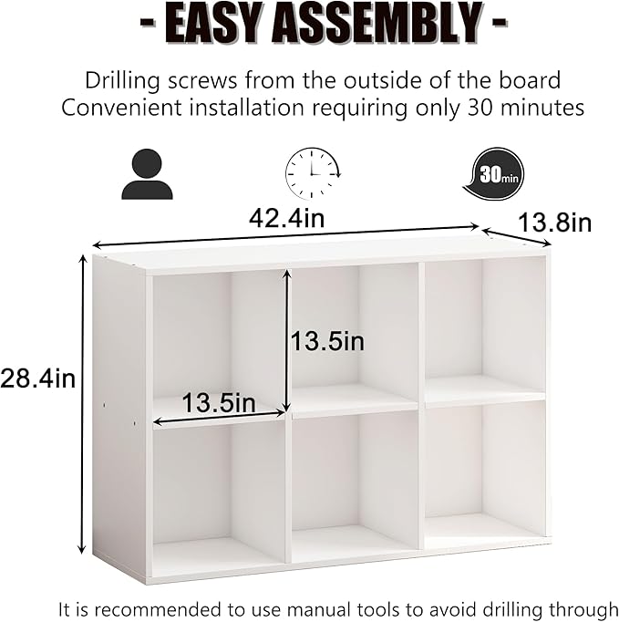 Wooden 6 Cube Storage Organizer with Closed Back Panel,White Cube Shelf Cubby Storage Organizers with Compartments for Living(White, 6 Cube-13in)