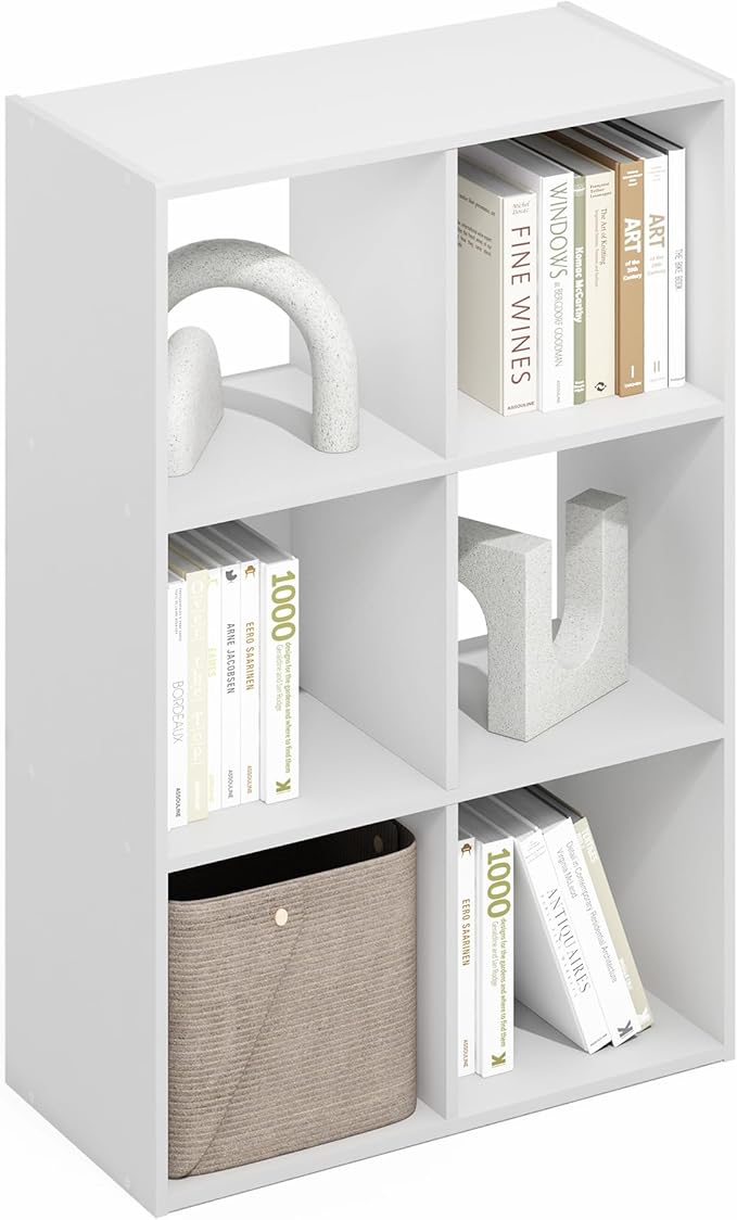 Furinno PELLI Book Shelf, 3x2 Bookshelf, Cube Storage Organizer Cabinet, 11.6 x 24.2 x 35.9, for Living Room, Bedroom, Home Office, Plain White