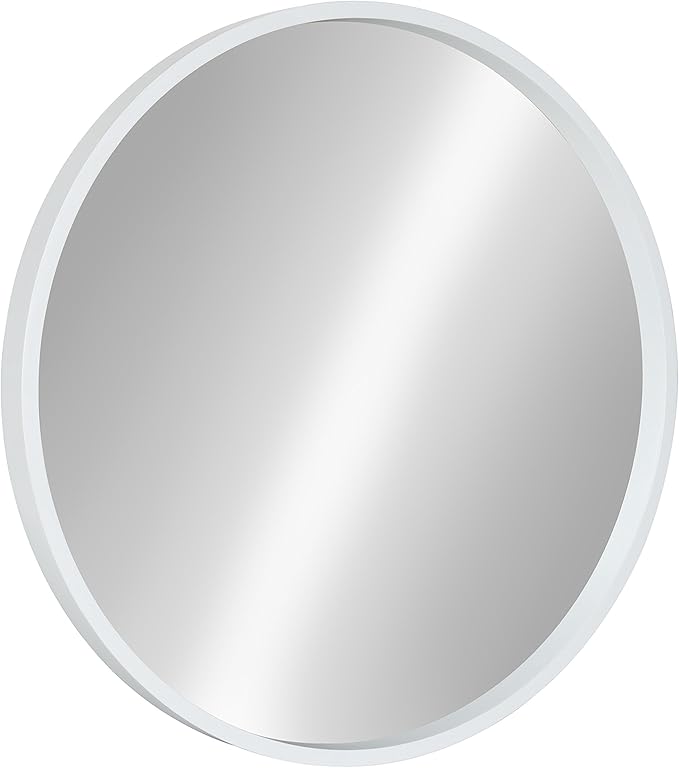 Kate and Laurel Travis Round Wood Wall Mirror, 21.6" Diameter, White, Modern Wall Décor Accent