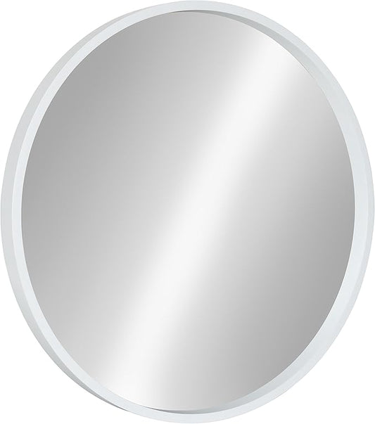 Kate and Laurel Travis Round Wood Wall Mirror, 21.6" Diameter, White, Modern Wall Décor Accent
