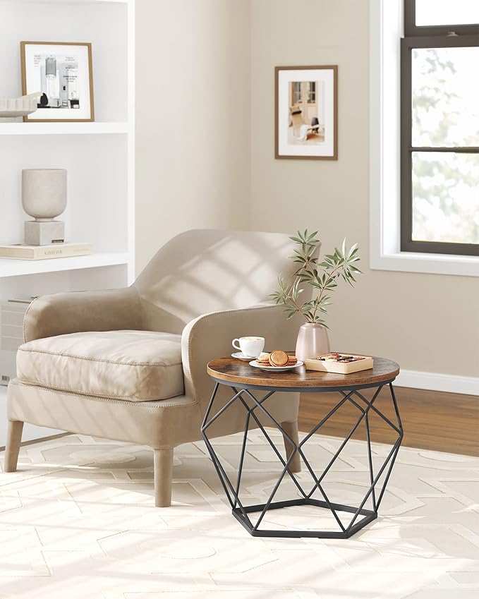 VASAGLE Small Coffee Table Set of 2, Round Coffee Table with Steel Frame, Side End Table for Living Room, Bedroom, Office, Rustic Brown and Ink Black | Living Room, Bedroom, Office