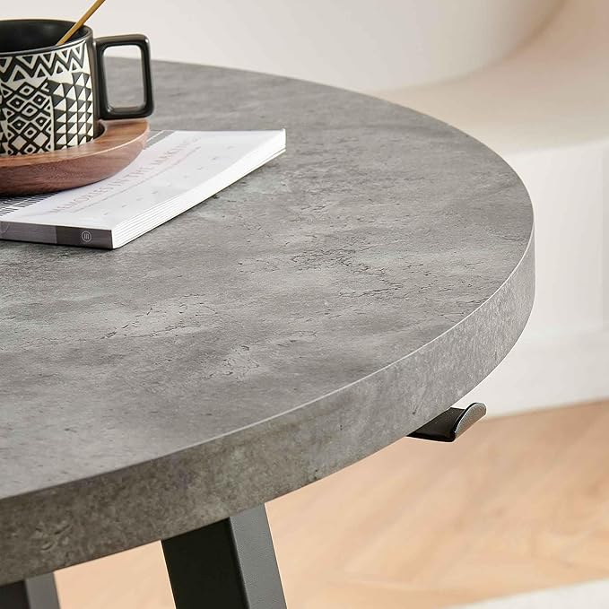 NORDICANA 4-Person Round Dining Table Set for Small Spaces, Industrial Style 37.4 Dia Grey Engineered Wood Kitchen Table with Faux Leather Dining Side Chairs, Brown