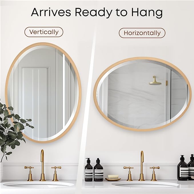 OVALCREST - Oval Wooden Beveled Wall Mirror for Home Decor, Bathroom, Vanity, Bedroom, Living Room, Hallway - London Style (Gold Paint) 17.1 x 13.1
